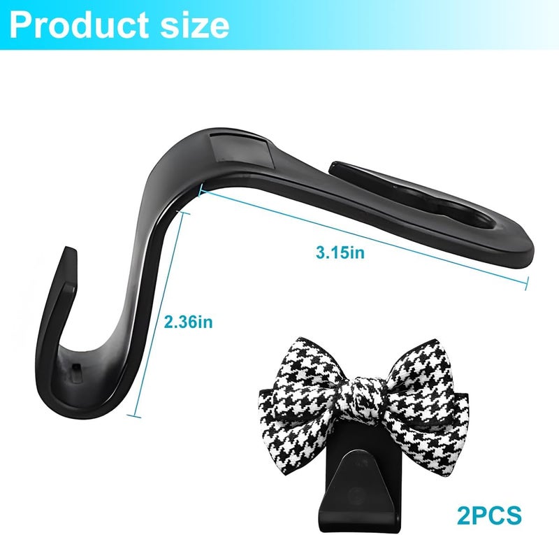 Mandark 2PCS Car Seat Headrest Hooks, Cute Bow Vehicle Hooks for Purses and Bags, Automotive Purse Hook Hanger Interior Decoration Accessories, Universal for SUV, Sedan, Truck (Black/Small) - Image 2